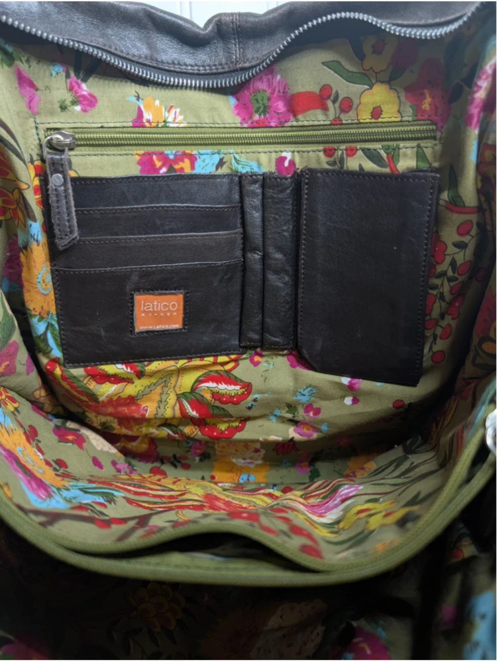 LATICO Leather Laptop Tote Bag Brown Organizer Shoulder Briefcase Floral Lined